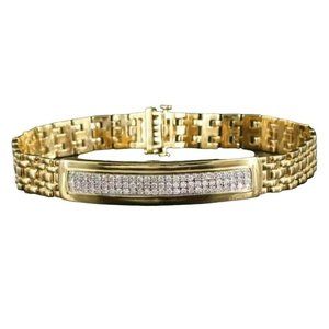 Classic Mens 14k Gold Plated 925 Sterling 1.04 CTW Diamond ID Bracelet. 8.5 inch